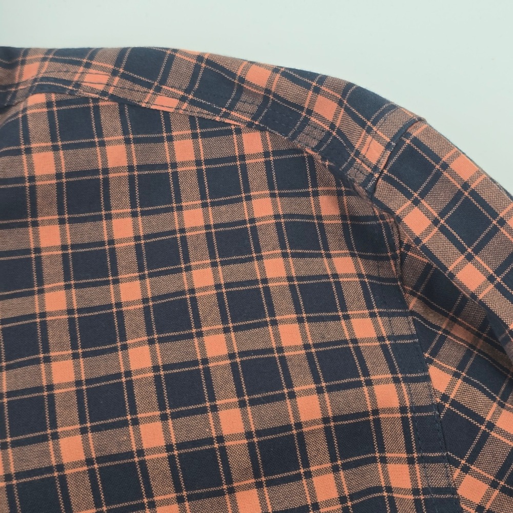 L.L. Bean Button Down Shirt Mens XL Orange Navy Plaid Slightly Fitted - Picture 9 of 16
